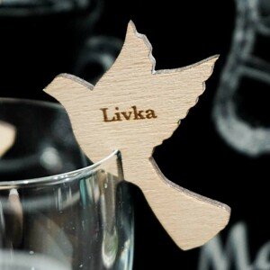 DUBLEZ | Dřevěné svatební jmenovky na skleničky - holubice