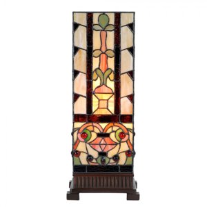 Stolní lampa Tiffany Daantje béžovo hnědá ve tvaru hranolu – 18x18x45 cm