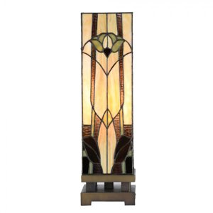 Stolní lampa Tiffany Solei béžová art deco ve tvaru hranolu – 15x15x54 cm