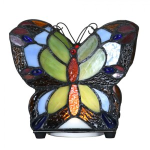 Stolní lampa Tiffany Butterfly modrá ve tvaru motýla s LED světlem – 15x8x13 cm