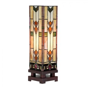 Stolní lampa Tiffany Juliana béžová ve tvaru hranolu – 15x15x54 cm