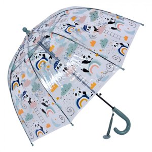 Průhledný deštník pro děti s modrým držadlem a pandami – 50 cm