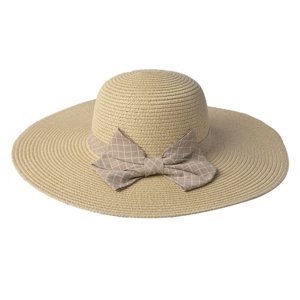 Přírodní klobouk s hnědou kostkovanou mašlí – 42 cm