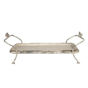 Krémově šedý servírovací stolek s patinou a odřeninami – 60x32x21 cm