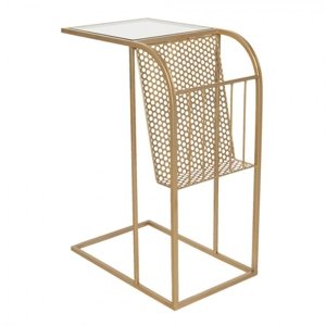 Zlatý příruční stolek se stojanem na noviny Else – 45x30x65 cm