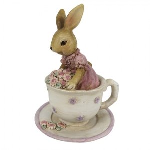 Dekorace králičí slečny v čajovém šálku – 8x8x11 cm
