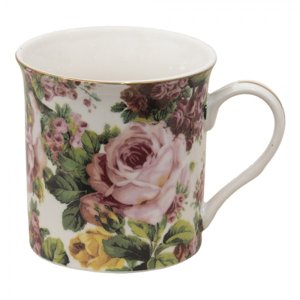 Porcelánový hrnek s květy a zlatou linkou Pink Flowers – 330 ml