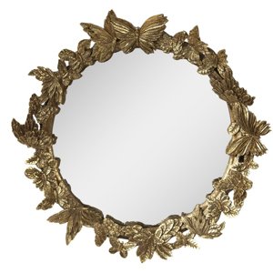 Zlaté antik nástěnné zrcadlo s ozdobným lemem s motýlky – 34x5 cm