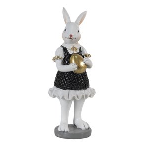 Dekorace králičí slečna v černých šatech a zlatým vajíčkem – 5x5x15 cm