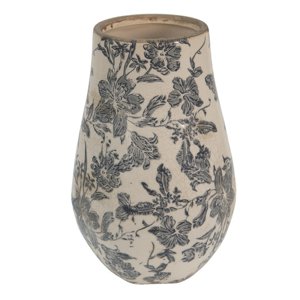 Keramická dekorační váza se šedými květy Mell French M – 13x20 cm