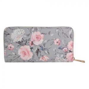 Světle šedá peněženka s růžovými květy růží – 10x19 cm