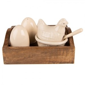 Slánka, pepřenka, cukřenka v dřevěném boxu Chick Bei – 19x15x12 cm