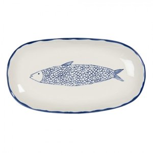 Keramický servírovací talíř s modrým dekorem ryby Nadiya – 30x16x3 cm