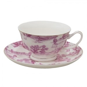Bílo-růžový porcelánový šálek s podšálkem ok – 12x10x6 cm
