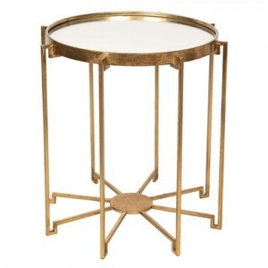 Zlatý odkládací stolek se skleněnou deskou – 53x54 cm