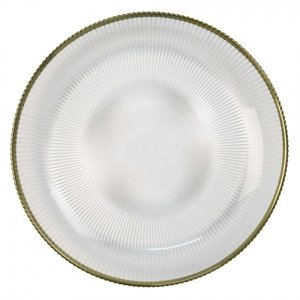 Skleněný servírovací žebrovaný talíř se zlatou linkou Pim – 31x3 cm