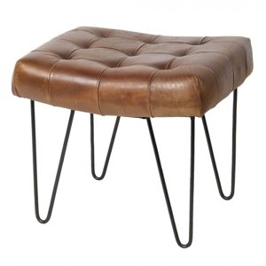 Hnědá kožená stolička / podnožka Anton – 58x48x48 cm