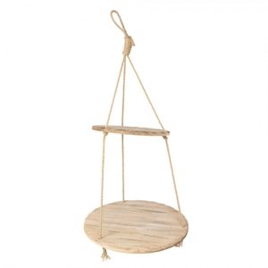 Závěsná dřevěná kulatá police na laně – 56x110 cm