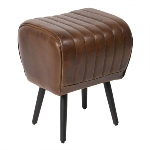 Hnědá kožená stolička / podnožka Alienor – 38x33x48 cm