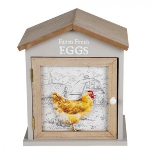 Dřevěná skříň na vajíčka se slepicí – 19x13x23 cm