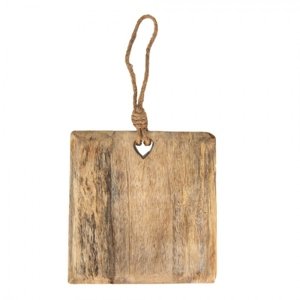 Hnědé dřevěné servírovací prkénko s provázkem – 26x26x3 cm