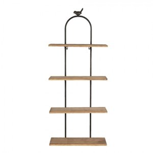 Nástěnný regál s dřevěnými poličkami a ptáčkem – 36x14x90 cm