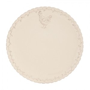 Béžový keramický jídelní talíř s dekorem slepičky Chicken Rustic – 26 cm
