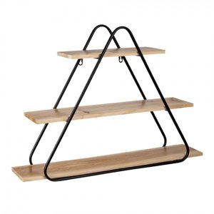 Nástěnný kovový stojan s 3 dřevěnými policemi Triangle – 70x15x50 cm