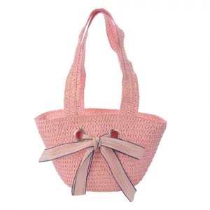 Růžová dětská plážová taška s dvěma uchy a mašlí – 22x15 cm