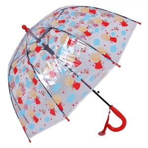 Průhledný deštník pro děti s červeným držadlem a andílky – 50 cm