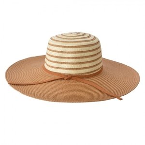 Hnědo přírodní klobouk s proužky a mašlí – Margeaux