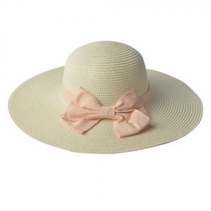 Světle béžový klobouk s růžovou mašlí – Margeaux