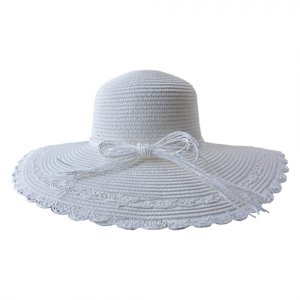Bílý sluneční dámský klobouk s mašlí z provázků