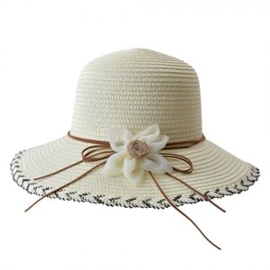 Béžový sluneční dámský klobouk s květinou – 34x14 cm