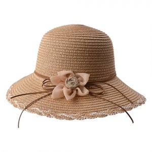 Hnědý sluneční dámský klobouk s květinou – 34x14 cm