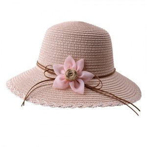 Růžový sluneční dámský klobouk s květinou – 34x14 cm
