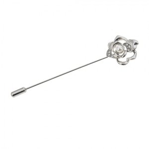 Brož stříbrná růže s perličkou – 2x1x8 cm