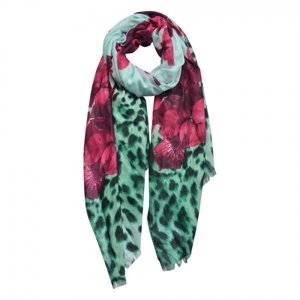 Červeno zelený šátek s květy – 70x180 cm
