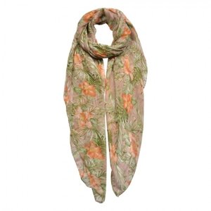 Béžový šátek s květy – 80x180 cm
