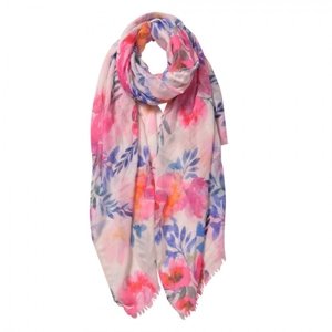 Růžový šátek s motivem květin – 70x180 cm