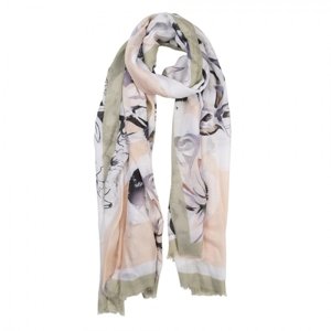 Barevný šátek s motivem květin a třásněmi – 85x180 cm