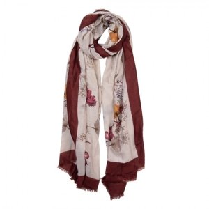 Bordovo béžový šátek s květy – 85x180 cm