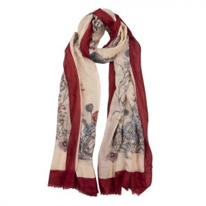 Červeno béžový šátek s květinovým motivem – 85x180 cm