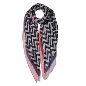 Černo růžovo bílý šátek s potiskem – 90x180 cm