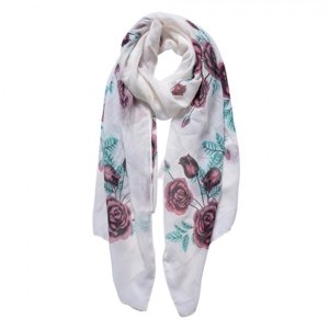 Světle šedý šátek s růžemi – 70x180 cm