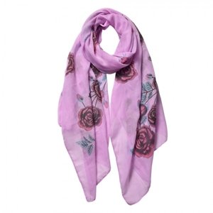 Fialový šátek s růžemi – 70x180 cm