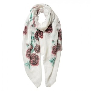 Bílý šátek s růžemi – 70x180 cm