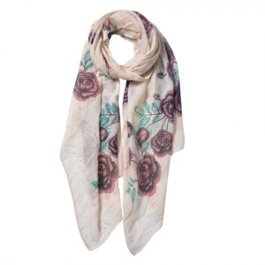 Krémový šátek s růžemi – 70x180 cm
