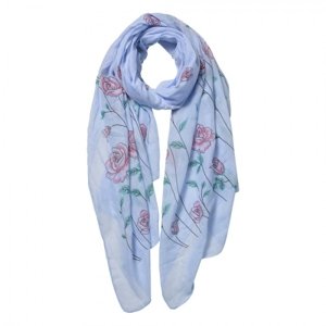 Modrý šátek s potiskem růží – 70x180 cm