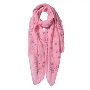 Růžový šátek s modrým potiskem – 70x180 cm